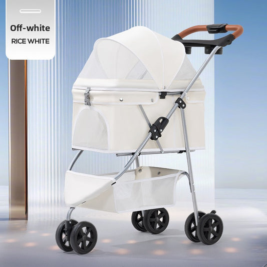 Three-wheel foldable pet stroller with tray