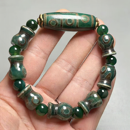 Tibetan Three-Eyed Nine-Eyed Agate Dzi Bead Bracelet