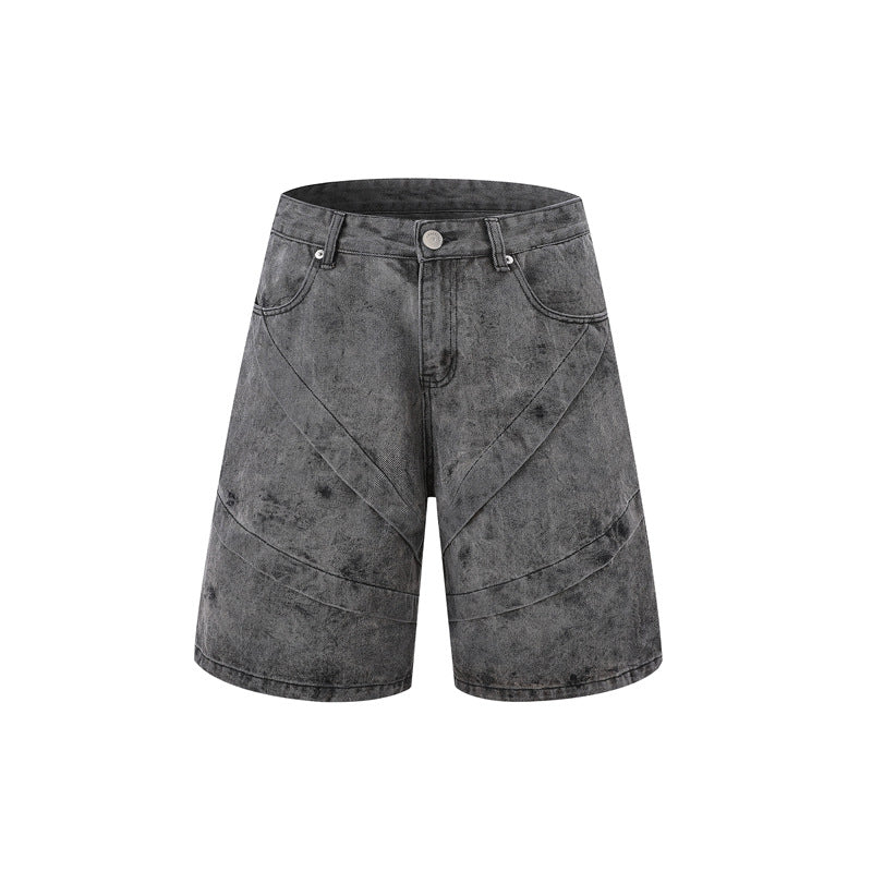 Tie-dyed gradient denim short-sleeved top and shorts set
