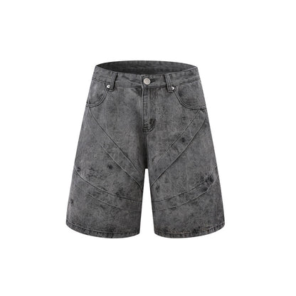 Tie-dyed gradient denim short-sleeved top and shorts set