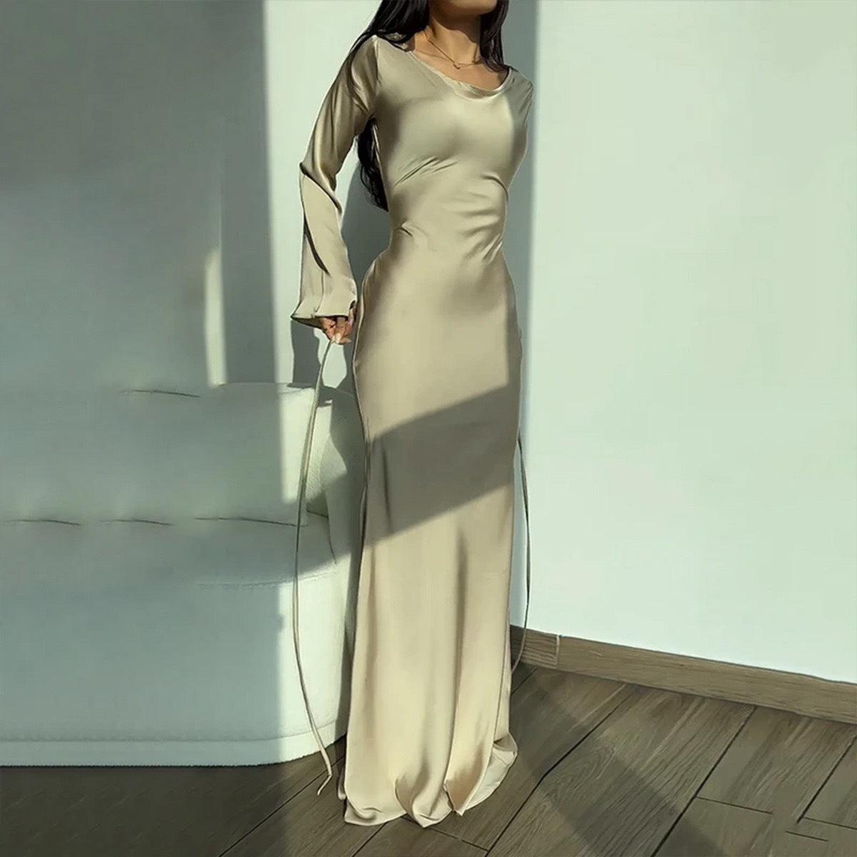 Tie-Waist Long Sleeve Dress