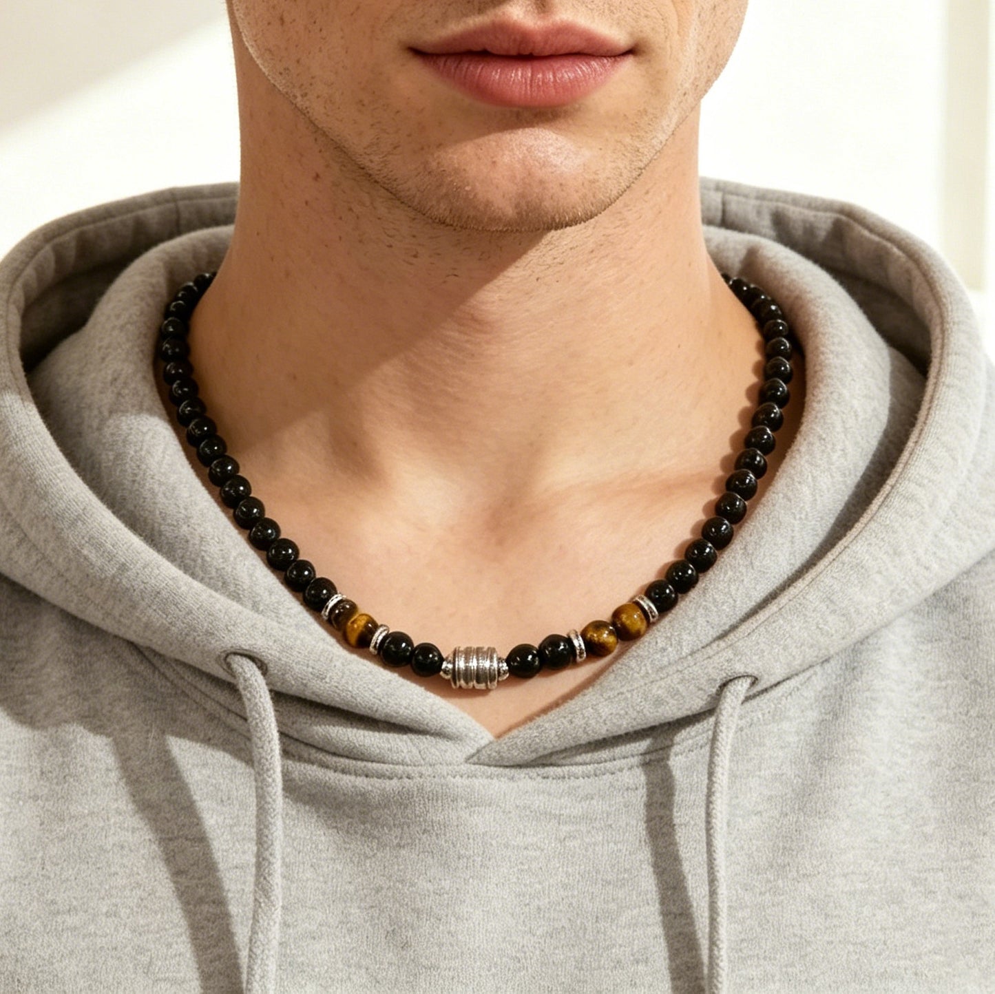 Tiger Eye Stone Bead Necklace with OT Clasp