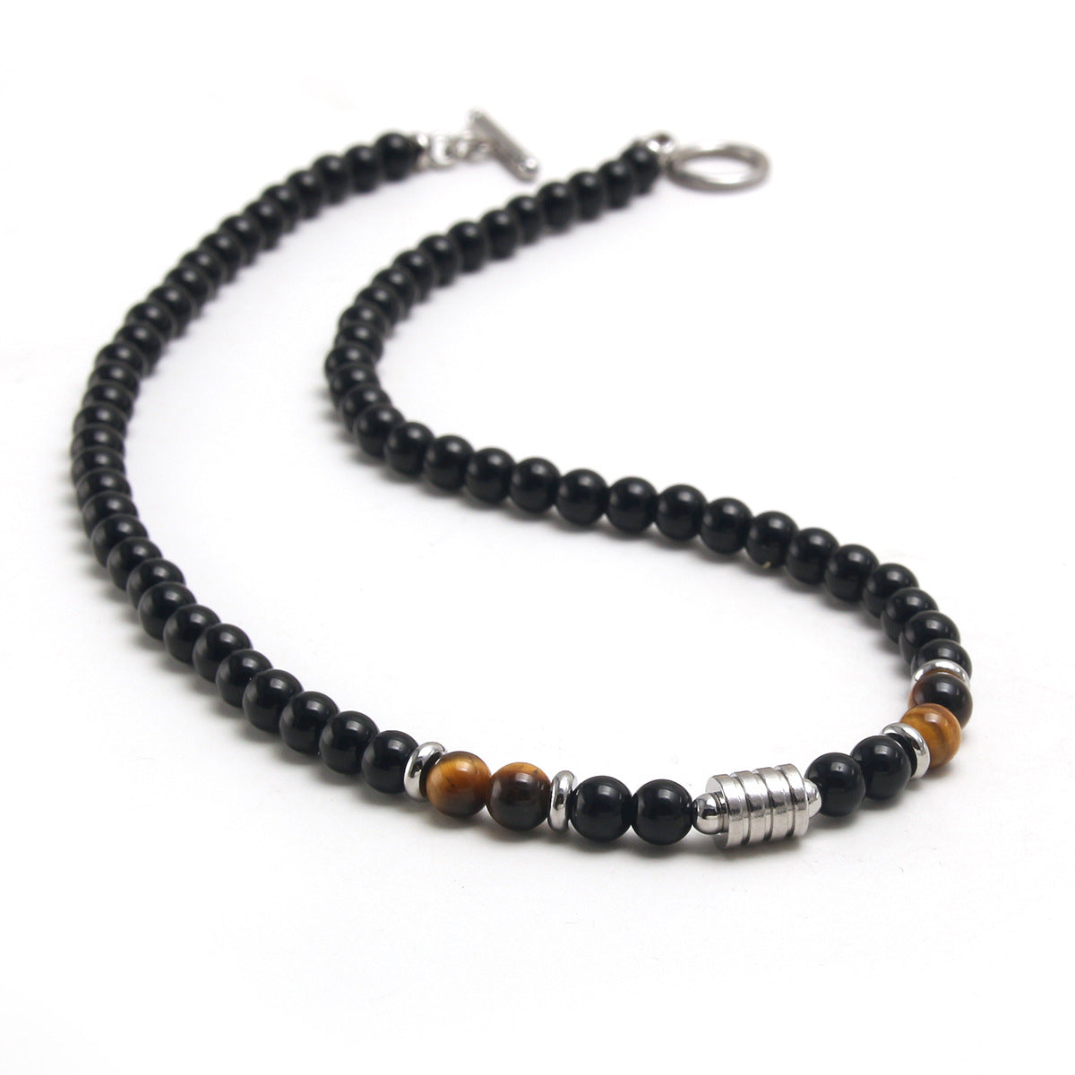 Tiger Eye Stone Bead Necklace with OT Clasp