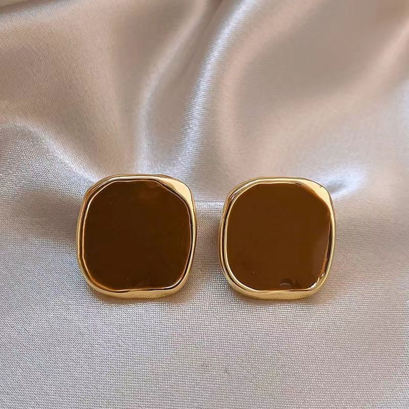 Tiger Eye Stone Earrings Vintage Elegant Light Luxury Geometric Pearl Accents