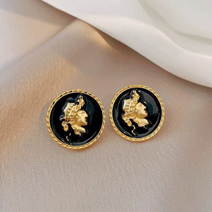 Tiger Eye Stone Earrings Vintage Elegant Light Luxury Geometric Pearl Accents