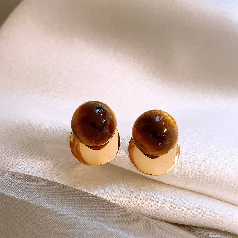 Tiger Eye Stone Earrings Vintage Elegant Light Luxury Geometric Pearl Accents