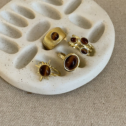 Tiger's eye metal opening ring