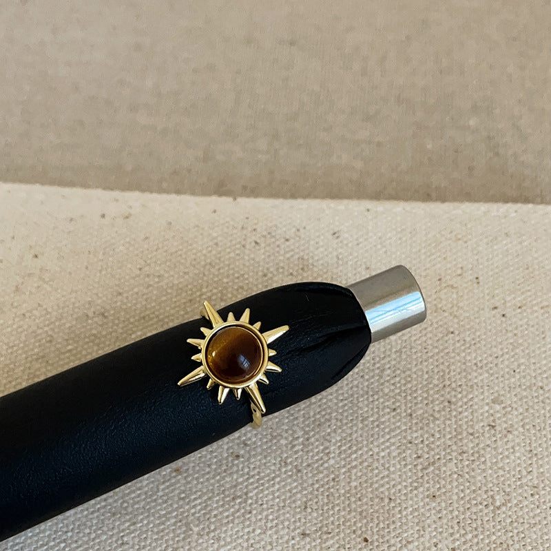 Tiger's eye metal opening ring