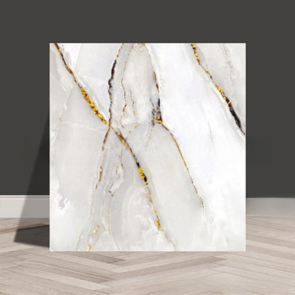 Tile stickers are pasted on the imitation marble wall