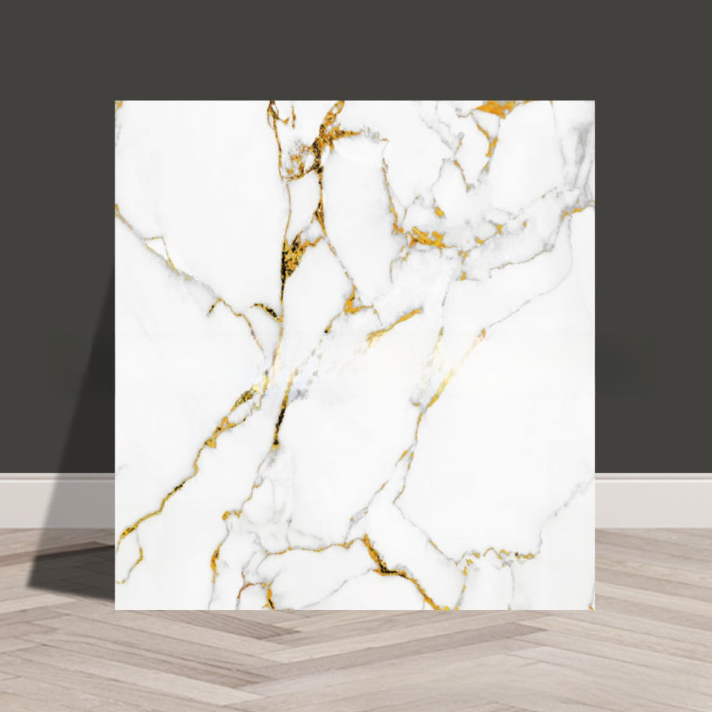 Tile stickers are pasted on the imitation marble wall