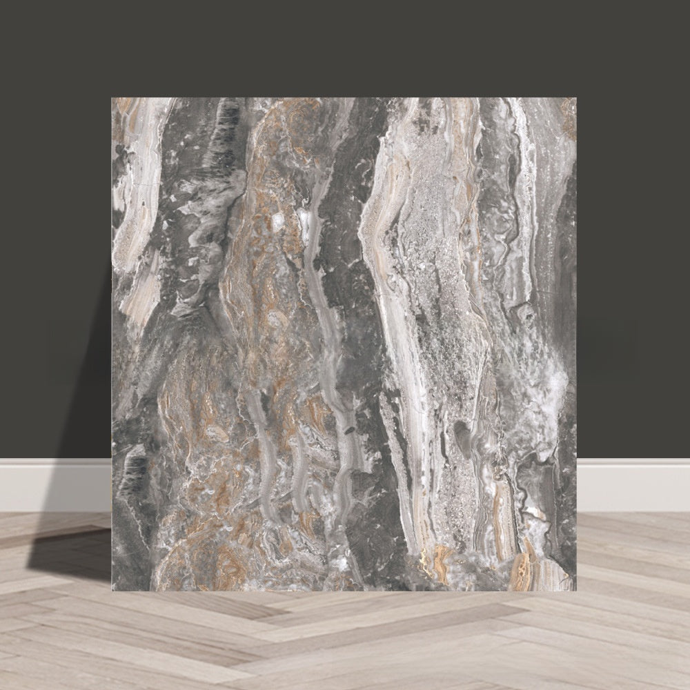 Tile stickers are pasted on the imitation marble wall