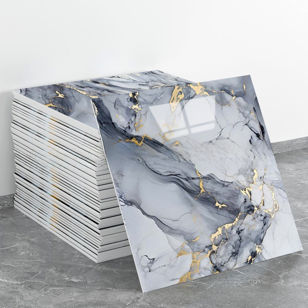 Tile stickers are pasted on the imitation marble wall