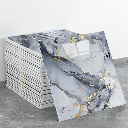Tile stickers are pasted on the imitation marble wall
