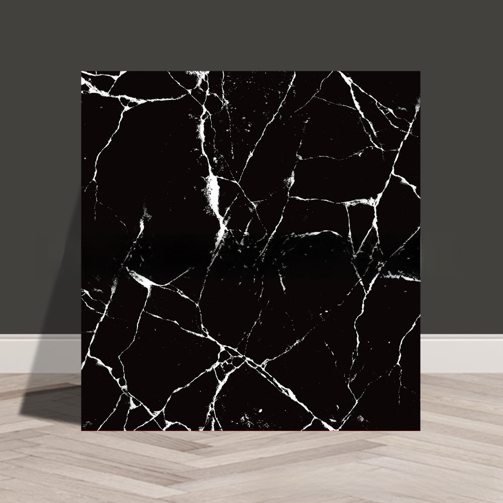 Tile stickers are pasted on the imitation marble wall