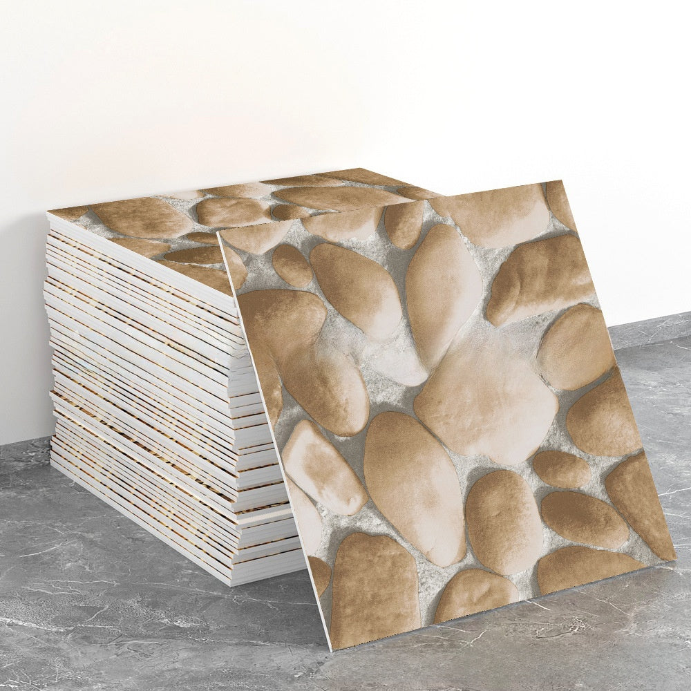 Tile stickers are pasted on the imitation marble wall