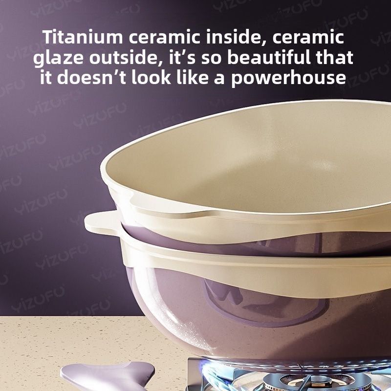 Titanium pan fluorine-free coating non-stick pan