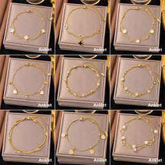 '-layered white shell roman anklet gold