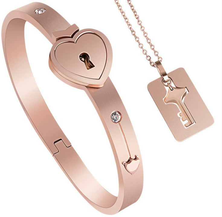 titanium steel concentric lock love lock bracelet