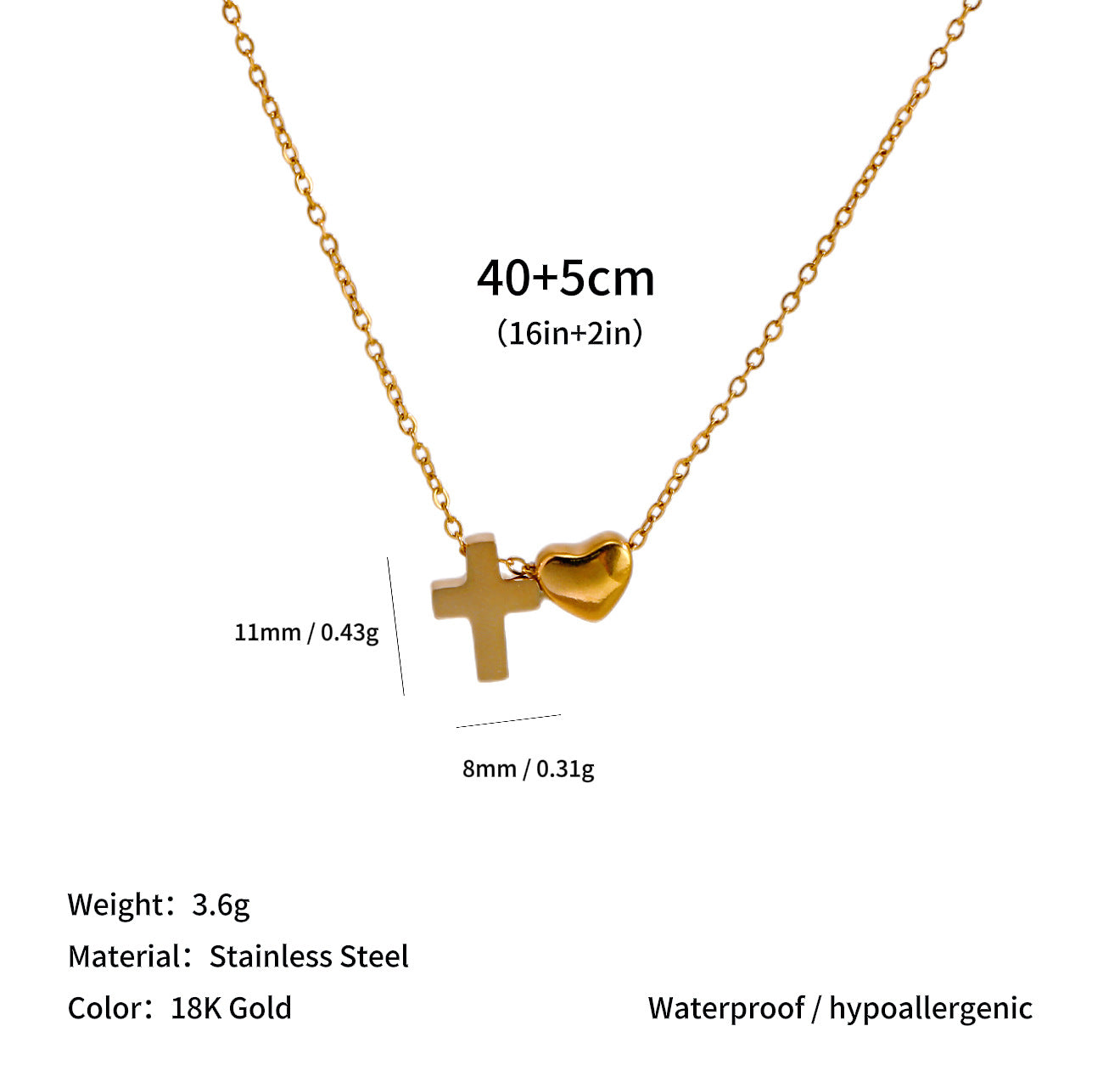 Titanium Steel Cross Heart Pendant Necklace