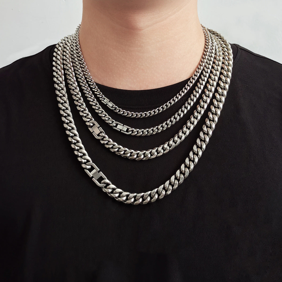 Titanium Steel Cuban Chain Necklace and Bracelet
