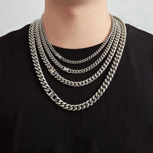 Titanium Steel Cuban Chain Necklace and Bracelet