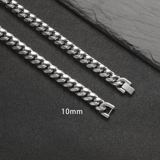 Titanium Steel Cuban Chain Necklace and Bracelet