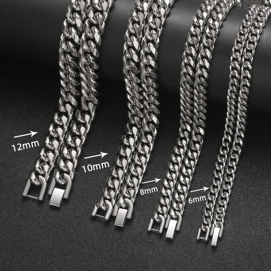 Titanium Steel Cuban Chain Necklace and Bracelet