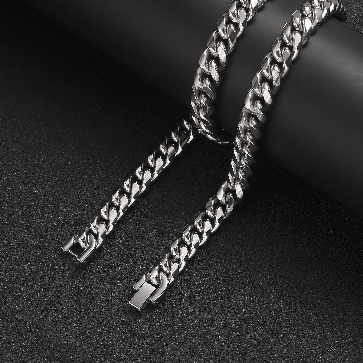 Titanium Steel Cuban Chain Necklace and Bracelet