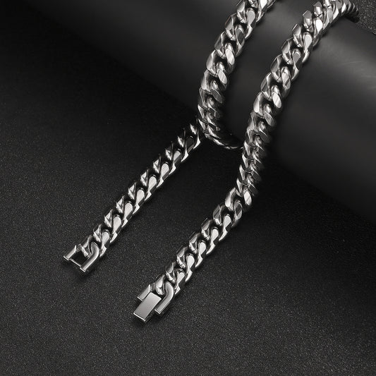 Titanium Steel Cuban Chain Necklace and Bracelet