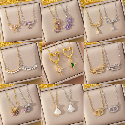 Titanium Steel Gold Plated Geometric Zircon Necklace