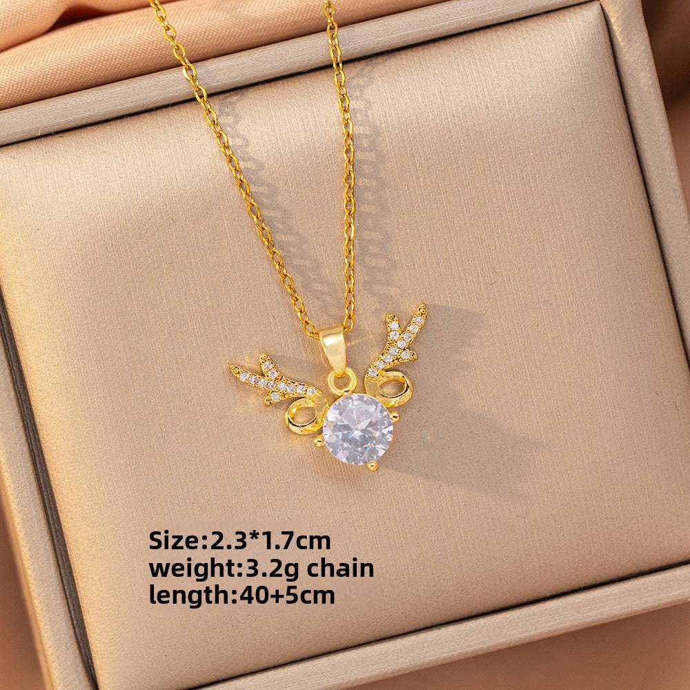 Titanium Steel Gold Plated Geometric Zircon Necklace