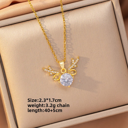 Titanium Steel Gold Plated Geometric Zircon Necklace