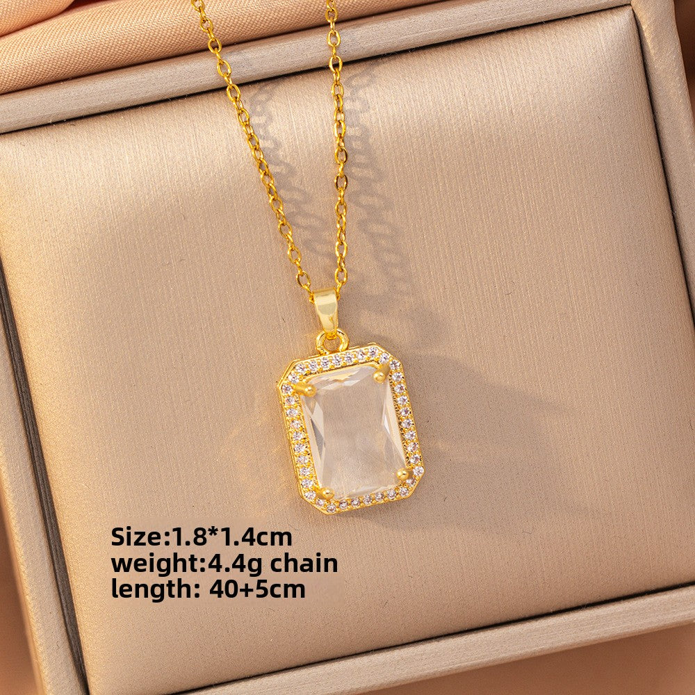 Titanium Steel Gold Plated Geometric Zircon Necklace
