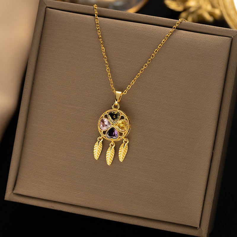 Titanium Steel Gold Plated Geometric Zircon Necklace