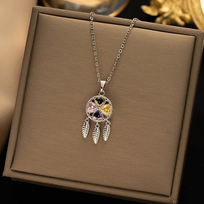 Titanium Steel Gold Plated Geometric Zircon Necklace