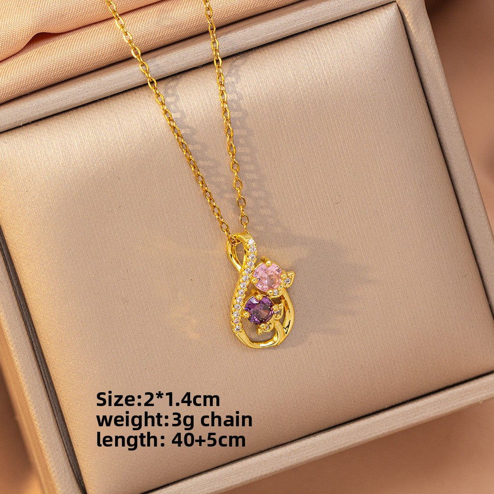 Titanium Steel Gold Plated Geometric Zircon Necklace