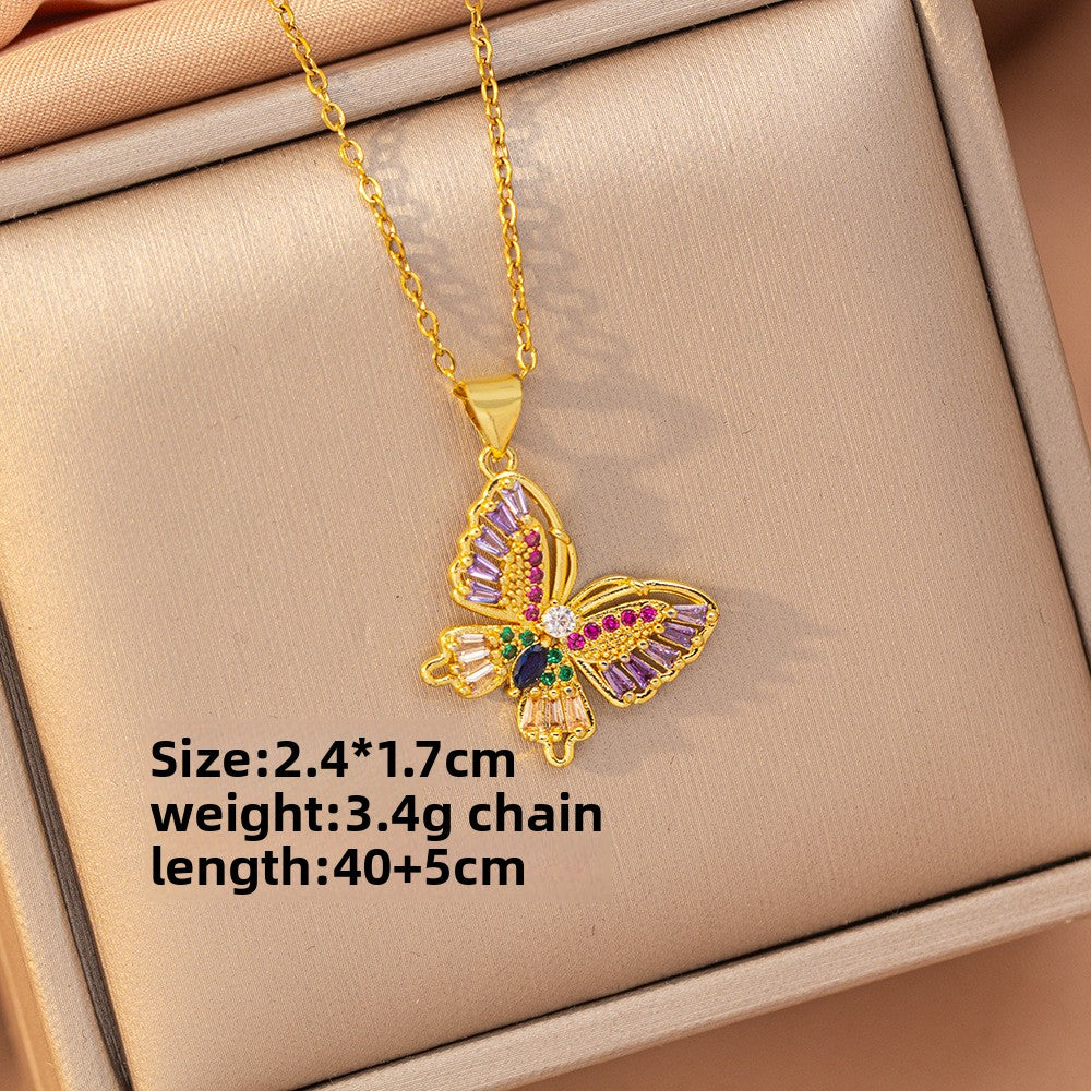 Titanium Steel Gold Plated Geometric Zircon Necklace