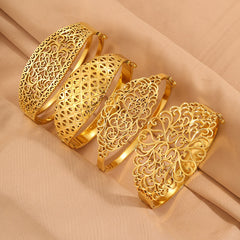 Gold thin carved bracelet