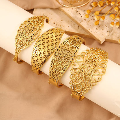 Titanium Steel Gold Plated Hollow Carved Bracelet