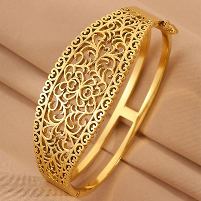 Titanium Steel Gold Plated Hollow Carved Bracelet