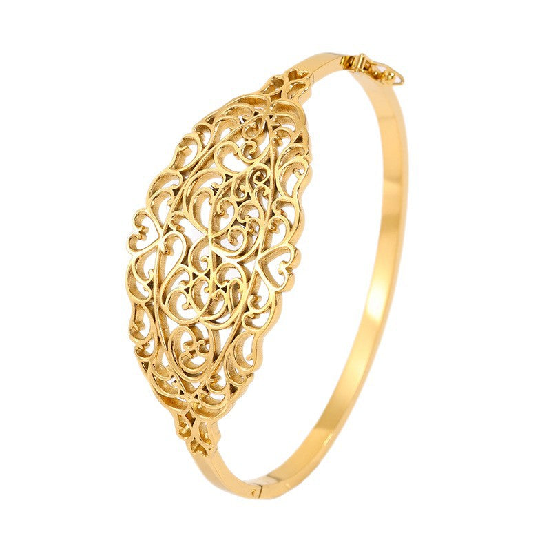 Titanium Steel Gold Plated Hollow Carved Bracelet