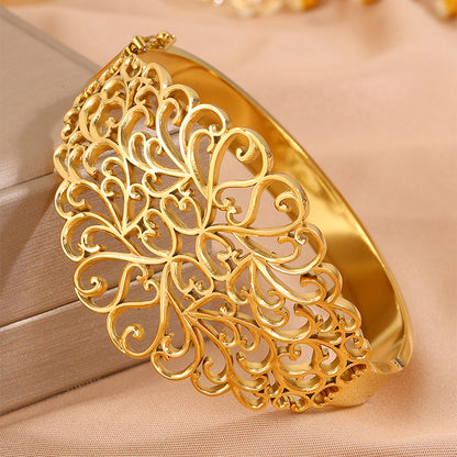 Titanium Steel Gold Plated Hollow Carved Bracelet
