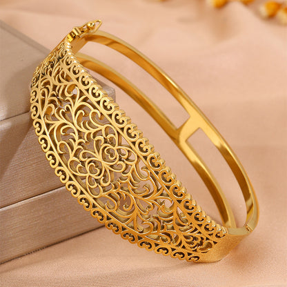 Titanium Steel Gold Plated Hollow Carved Bracelet