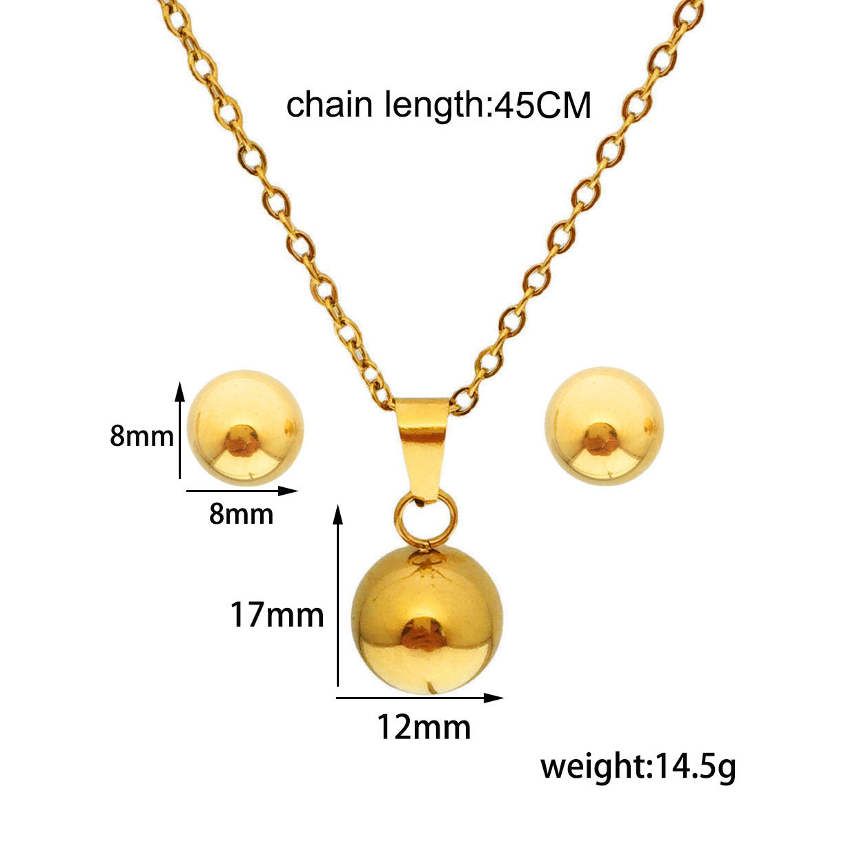 Titanium Steel Gold Plated Necklace and Earring Set