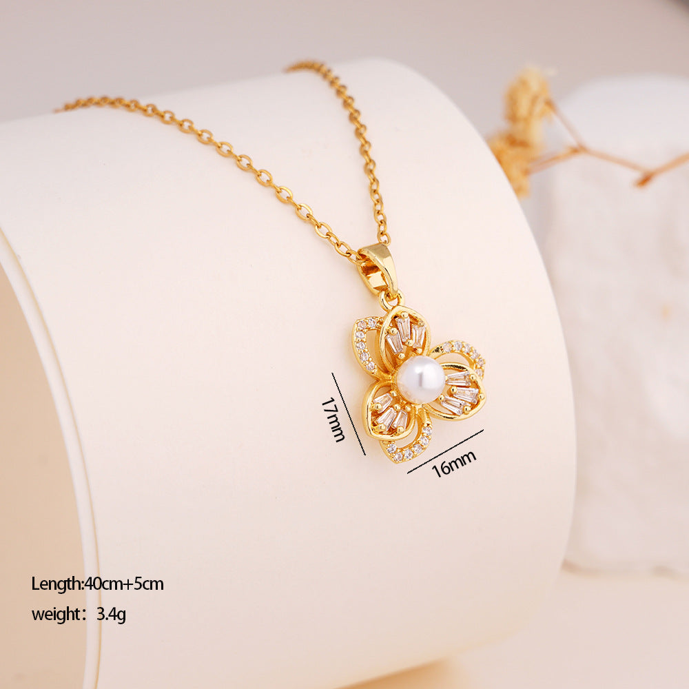 Titanium Steel Heart Pendant Necklace with Micro-Embedded Design