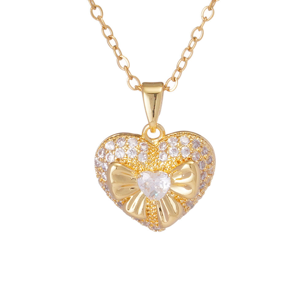 Titanium Steel Heart Pendant Necklace with Micro-Embedded Design