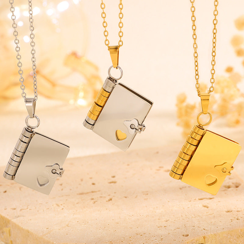 Titanium Steel Love Letter Necklace with Openable Pendant