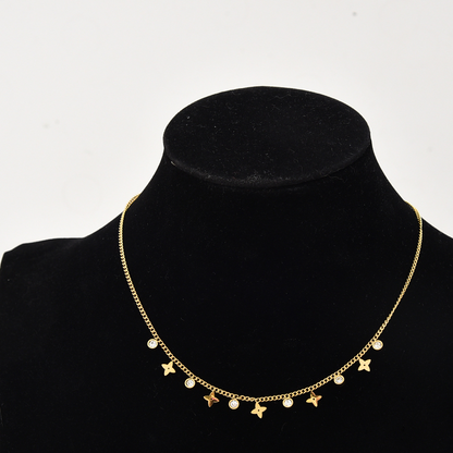 Titanium Steel Pearl Bow Pendant Necklace