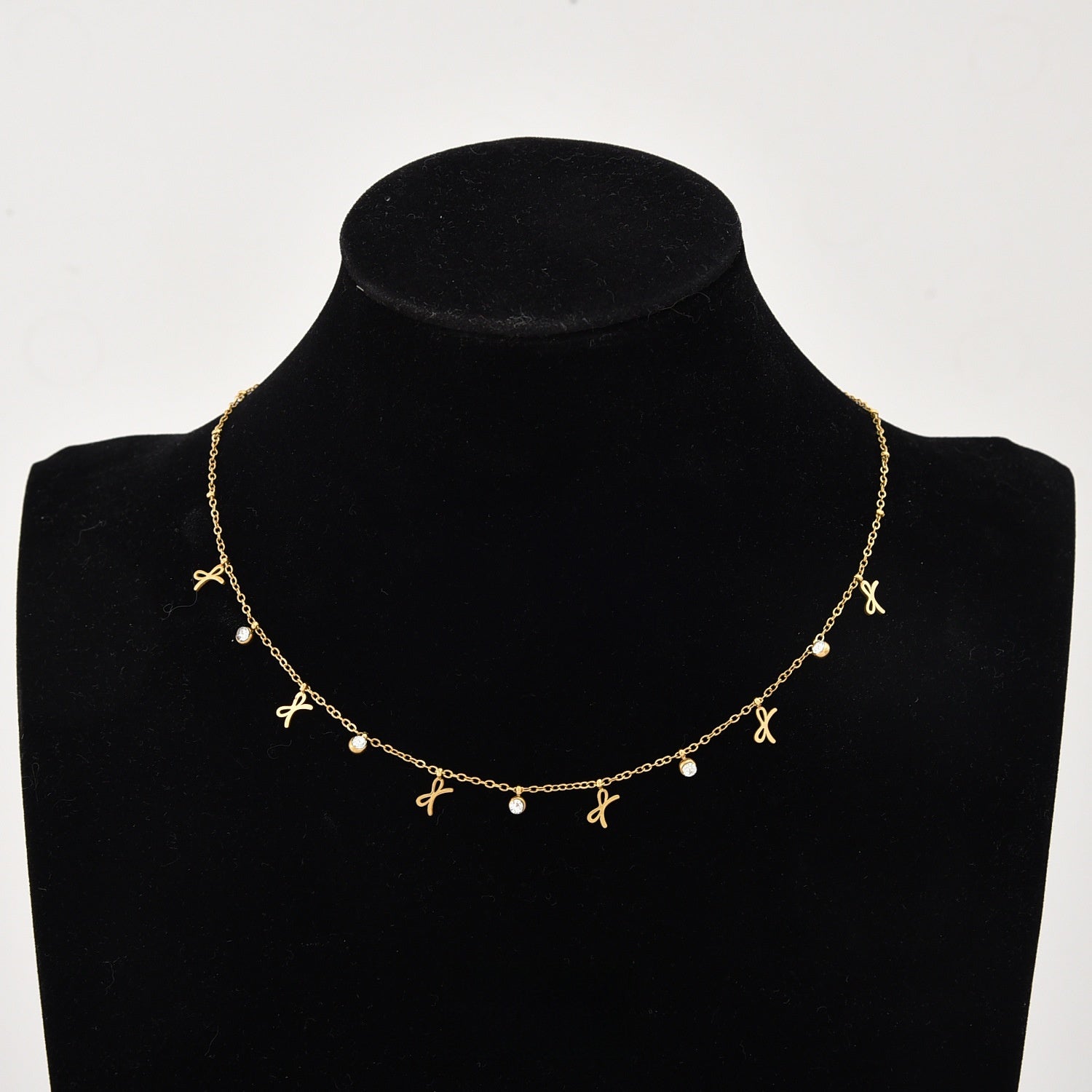 Titanium Steel Pearl Bow Pendant Necklace