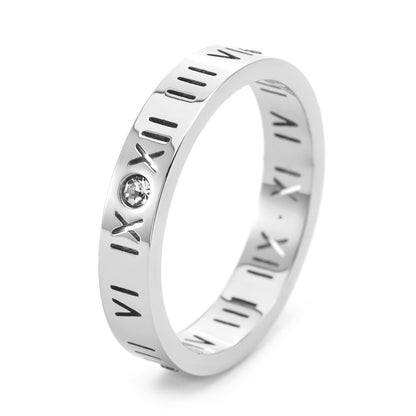 Titanium Steel Roman Numeral Diamond Ring